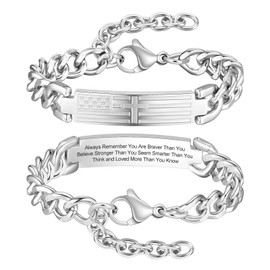 Cross Bracelet for Men - Silver Bible Verse Stainless Steel Chain Mens American Flag Bracelet Birthday Gift Ideas First Communion Confirmation Baptism Christian Easter Gifts for Teens,7