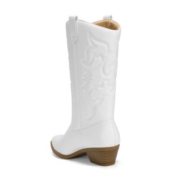 DREAM PAIRS Women's Cowboy Boots Pull On Cowgirl Boots Mid Calf Western Boots,Size 7.5,White,SDMB2218W