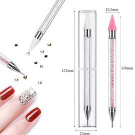 LIKENNY Rhinestone Picking Pen Nail Dot Pen Set of 2 Diamond Painting Pen Nail Decoration Pen Double Ended Point Drawing Tool Nail Deco Pen DIY Craft Decoration Tools (White + Pink)