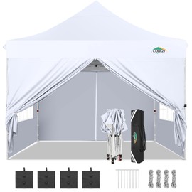 COBIZI 10x10 Pop Up Canopy with 4 Removable Sidewalls, Easy Set Up Canopy Tent, Waterproof Instant Party Tents for Weddings & Parties, UPF 50+ UV Protection, 3-Height Adjustable Frame,White