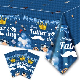 3PCS Fathers Day Disposable Tablecloth - 108" × 54", Happy Fathers Day Table Cloth Best Dad Ever Tablecover Plastic Rectangle Table Cover for Dinner Party Decor