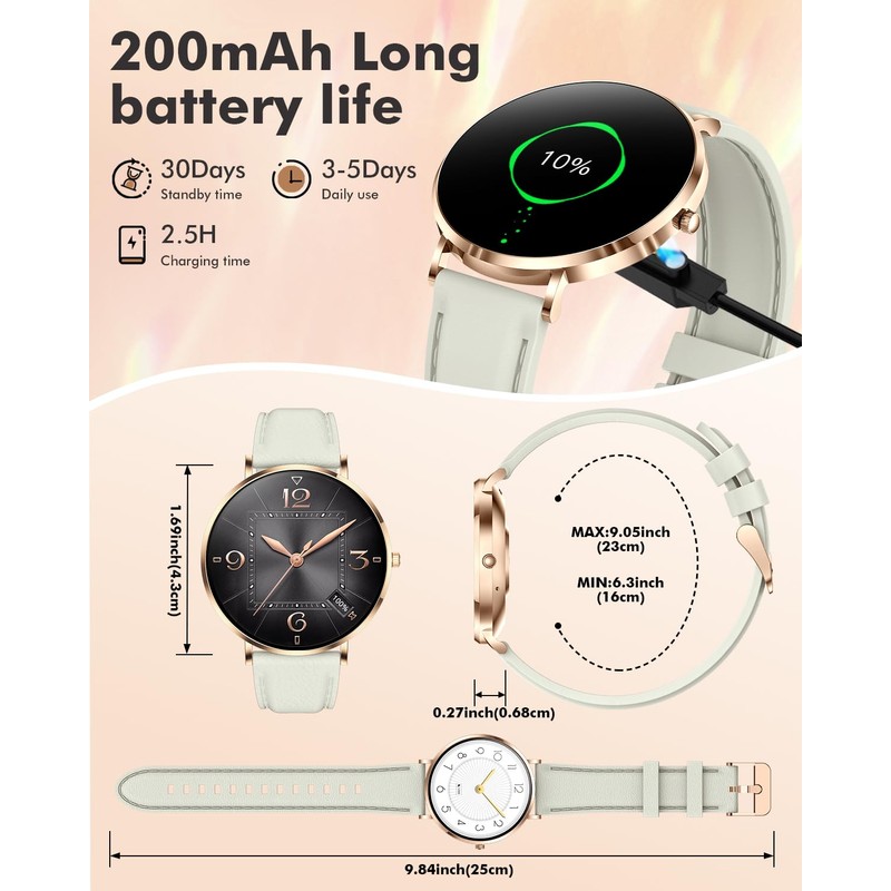 Ultra-thin Stainless Steel Smartwatch for Women Men 1.32'' Bluetooth