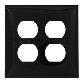 Leviton PJ82-E 2-Gang Duplex Receptacle Wallplate, Midway Size, Black