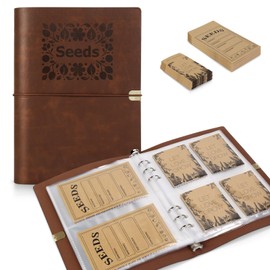 Seed Storage Organizer, Seed Packet Organizer Binder with 80Pcs Garden Seeds Storage Envelopes and 40 Clear Pocket Sheet Protectors for Protecting Vegetable Seeds (Brown, 9.1 x 6.5inch)
