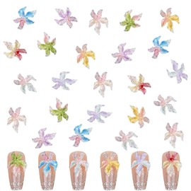 Flower Nail Charms, Pack of 100 3D Hibiscus Nails Accessories, Flower Nail Design, Glitter Stones, Luminous Nail Art Rhinestones, Nail Gemstones for Girls, Women, DIY Craft Decoration (Mix-Colour)