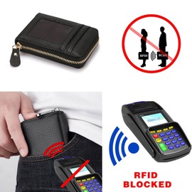 Ltsbaed Card Case with Zip, Credit Card Holder Leather Business Card Case, Zip Case, Card Holder with Coin Compartment, Cash Wallet for Men and Women with RFID NFC Protection, black, Classic