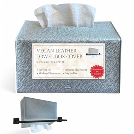 Hirano’s Bazaar Hand Towel Box Cover – Elegant PU Leather Holder Dispenser, Compatible with Kleenex Disposable Paper Towels, Bathroom & Countertop Organizer, Stylish Home & Office Décor, Artic Silver