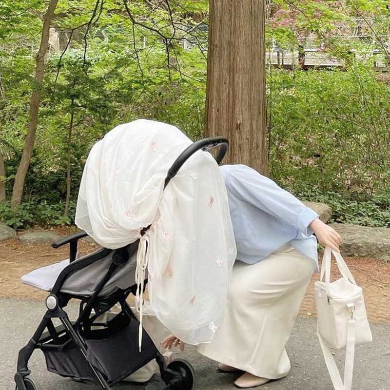 Stroller Wind Shade Breathable Cartoon Pattern Adjustable Universal Mesh Stroller
