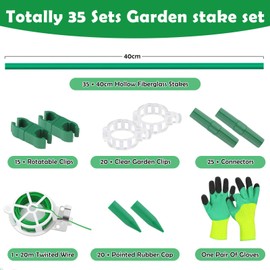 Emquito 35 Sets Garden Stakes,Fiberglass Tomato Stakes, Garden Sticks with Accessories, DIY 4ft 5ft 6ft 7ft Plant Stakes Plant Sticks Supports for Indoor Outdoor Plants Tomato, Vegetables, Pepper