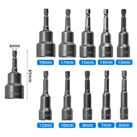 NOCHME Magnetic Socket Set 1/4 Inch 6-19 mm 10-Piece Professional Magnets Hexagonal Socket Spanner Bit Set Nut Adapter for Drills Chrome Vanadium Steel