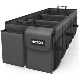 HOTOR Trunk Organizer for Car - Large-Capacity Car Organizer, Foldable Trunk organizer for SUVs & Sedans, Sturdy Car Organization for Car Accessories, Tools, Sundries, Black, 3 Compartments