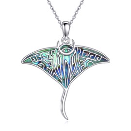 AXOMY Manta Ray Necklace 925 Sterling Silver Abalone Shell Stingray Pendant Necklace Ocean Jewelry Gift for Women Manta Ray Lovers