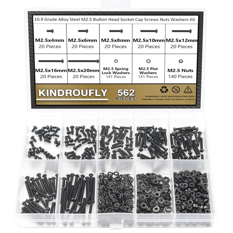 Kindroufly 562 Pieces Black M2.5 x 4/6 /8/10 /12/16 /20mm