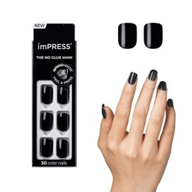 imPRESS KISS imPRESS No Glue Mani Press On Nails, Color, 'All Black', Black, Short Size, Squoval Shape, Includes 30 Nails, Prep Pad, Instructions Sheet, 1 Manicure Stick, 1 Mini File