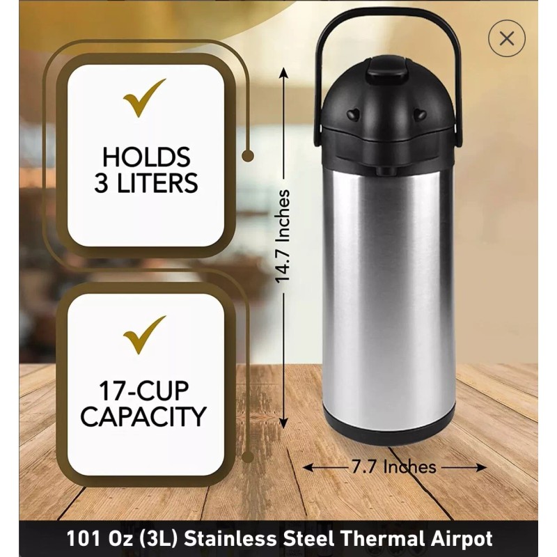 CRESIMO 101 oz Stainless Steel Vacuum Airpot-(NEW)