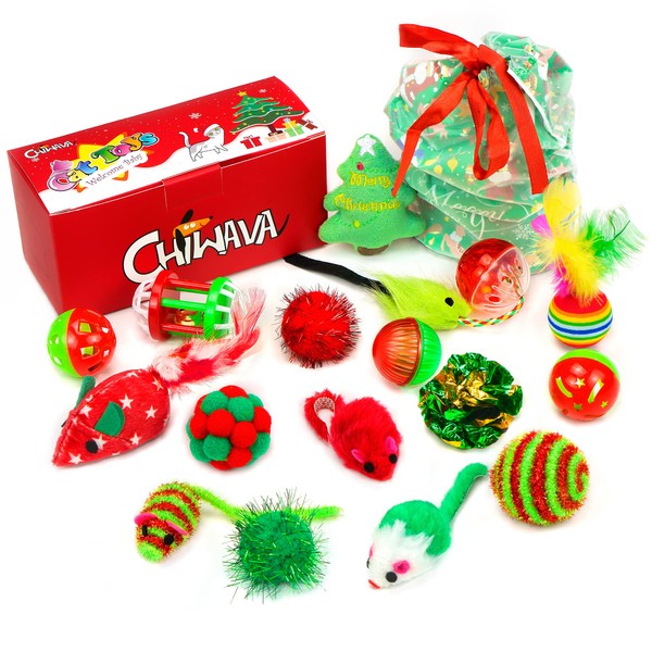 CHIWAVA 17 Pack Christmas Cat Toy Gifts Bag Set Assorted
