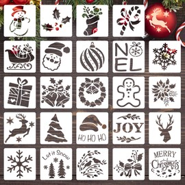 24PCS Christmas Stencils 3 x 3 Inch Reusable DIY Craft Templates for Painting Xmas Ornaments Wood Snowflake Holiday Craft Stencils Set