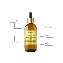 Belfiore Herbal Ashwagandha 100% Pure Natural Organic Oil, Immune Support, Healthy Skin, Collagen Boosting Anti Wrinkle, Vegan Non-GMO, 1 Ounce
