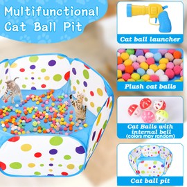Mity rain Cat Ball Pit with Balls Included, Interactive Cat Toy for Indoor Cats, Blue
