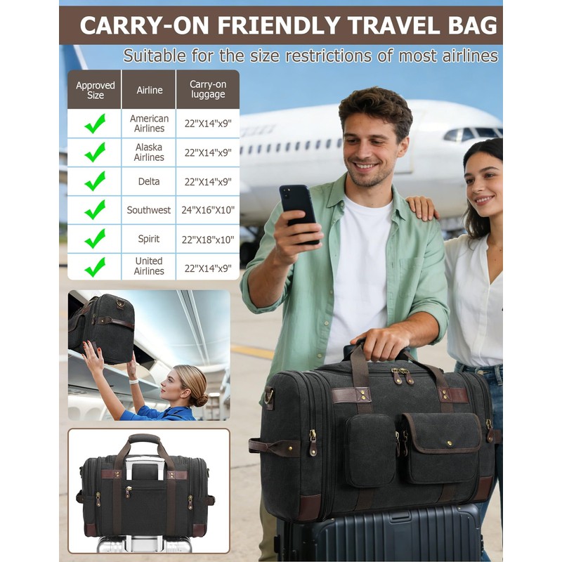 HNCTINNO Duffle Bag for Travel, 50L Carry On Duffle Bag