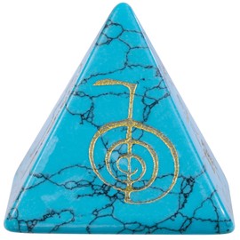 Amogeeli Healing Crystal Stone Pyramid with Reiki Symbols Engraved, Pocket Stone for Meditation Decoration, Blue Howlite Turquoise