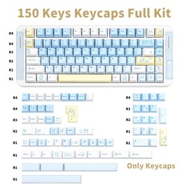 COOMICKEY PBT Keycaps, 149 Keys Cherry Profile Keycap Set, Cute Cat Key Cap, Dye Sub Blue White Keyboard Keycaps Suitable for 60% 65% 75% 80% 100% MX Switches Mechanical Keyboard