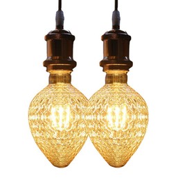 VicFlora Vintage Edison LED Bulbs, Strawberry Shaped Light Bulbs 4W G30 E26 Base 2200K Warm White Amber Glass, Decorative Led Bulbs Dimmable Suitable for Chandelier Wall Lamp, Pack of 2
