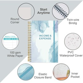 Income & Expense Log Book - Income and Expense Ledger Book for Small Business, Accounting Bookkeeping Tracking Ledger Log Book for Woman and Man, 5.8" x 8.3", Teal Watercolor