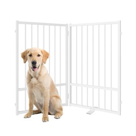 SNUOWU Full Metal Freestanding Dog Gate with Door, 32''Height Foldable Pet Dog Fence for Indoor & Outdoor, 2 Panels Extra Wide Free Standing TallDog Gates for Doorways,House,Stairs,Porch,Deck,Yard