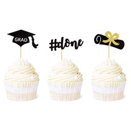 Ercadio Paquete de 24 adornos para magdalenas con purpurina negra para graduaciones, para graduaciones, para clases, 2022, decoración para tartas