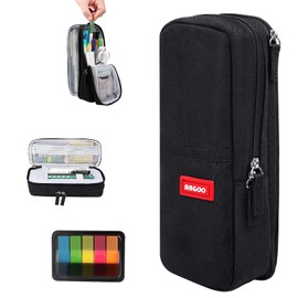 Pencil Case, Simple, Pen Case, Stylish, Large Capacity, Pen Case, Cute, Standing Stationery, Includes Sticky Notes, For Boys and Girls, Elementary School, Junior High School Students, Popular, Black