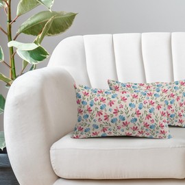 Easter Pink Blue Floral Pillow Covers 12x20 Set of 2 Spring Vintage Rustic Old Style Cute Flower Cream Print Decorative Outdoor Pillowcases Farmhouse Throw Cushion Case Decor for Couch Sofa Bed