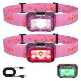 EverBrite Rechargeable Headlamp, 2 Pack Kids Headlamp with White/Red/Green Light and Memory Function, Head Lamp for Adult and Kid with 5 Modes, 120° Adjustable LED Headlamp for Camping, Running-Pink