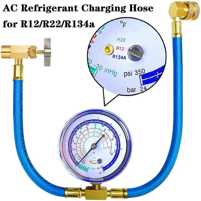 Refrigerator Freon Recharge Hose with Gauge Kit-A/C R134a R12 R22,Universal