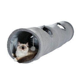 PAWZ Road Beautiful foldable cat tunnel, cat toy with ball, rustling tunnel, play tunnel for cats, 130 cm x 30 cm, rabbit toy, grey tunnel for indoor cats