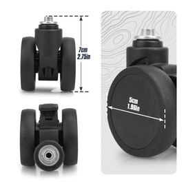 Domiella 2 Pack Luggage Replacement Wheels, Universal Suitcase Swivel Caster Wheels with Brake, Rubber Suitcase Wheel Repair Kit, 50mm