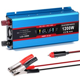 PKNYBZH 1200Watt Car Power Inverter 12V DC to 110V AC,1200W Inverter, Power Inverters for Vehicles with LCD Display and AC Outlets 2A USB Charging Port (Blue)
