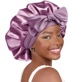 YANIBEST YANIBEST Silk Bonnet for Sleeping Women Satin Bonnet Double Layer Satin Lined Hair Bonnet with Tie Band Curly Hair Purple