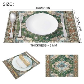XPHZZL Table Mats Set of 4 Boho Monaco Pattern Decorative Placemats Washable Non-slip 45 x 30cm Heat Resistant for Kitchen Dinning Restaurant 18"X12" (4pc-Green)