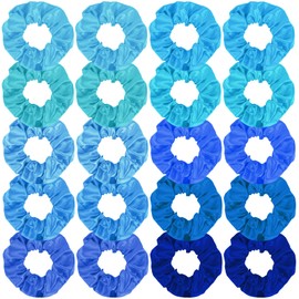 KICOSY 20PCS Blue Scrunchies Bulk Navy Blue Hair Ties for Women Silk Satin Scrunchies for Girls Sky Blue Hair Accessories Large Ponytail Holder No Damage