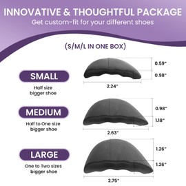 Shoe Filler Insert for Too Big Shoes - (S/M/L in One Box) Kimihome 6 Pairs Toe Inserts to Prevent Slipping, Size Reducer Make Shoes Fit Tighter for High Heels, Toe Cushions for Women Men - Black