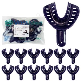12PCS Dental Grade Disposable Perforated Dental #2 Large Lower Impression Trays by VASTMED | Plastic Materials Teeth Holder Dental Central Supply for Oral Tools
