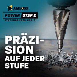 Step Drill Bit Diameter 4-20 mm / 9 Steps Cone Drill / 10 mm Shank / Professional Metal Drill Taper Drill HSS / Anvil PowerStep 2 / Hole Drill Suitable for Steel, Aluminium, Plastic, Acrylic Glass