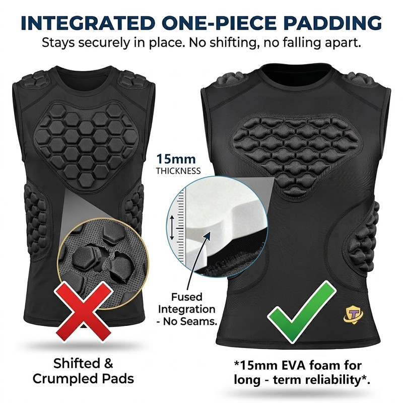 Eicolorte Youth Padded Compression Shirt, Machine Washable Kids Chest Rib