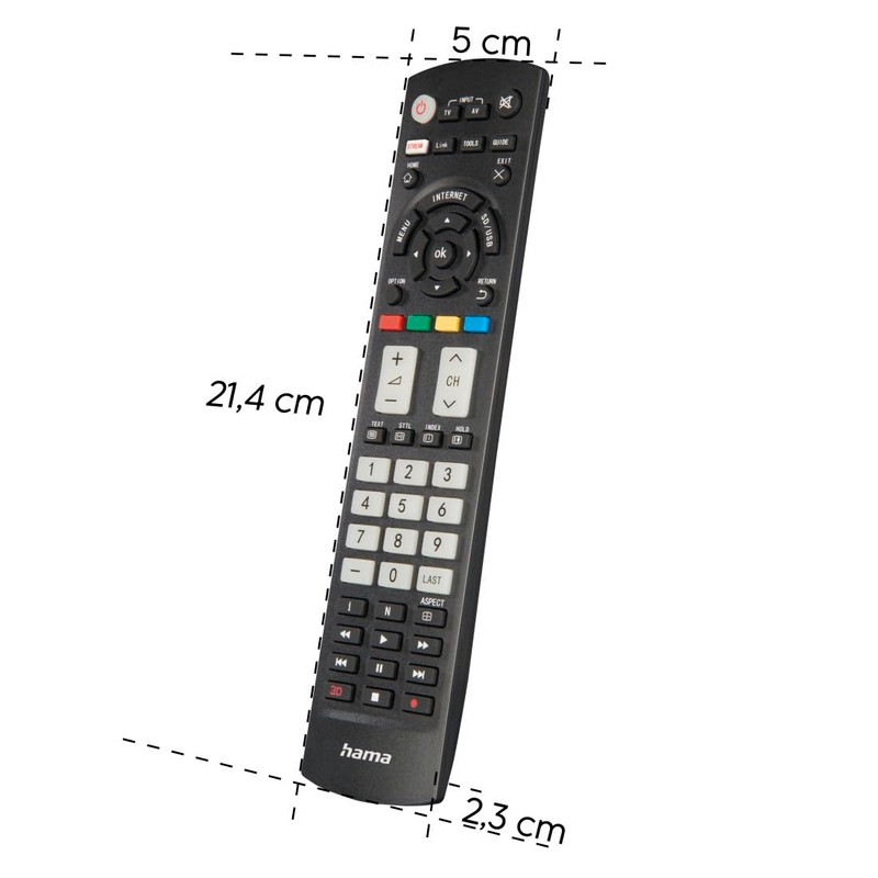 Hama Universal Remote Control for Panasonic TVs (Infrared, Learnable, Luminous