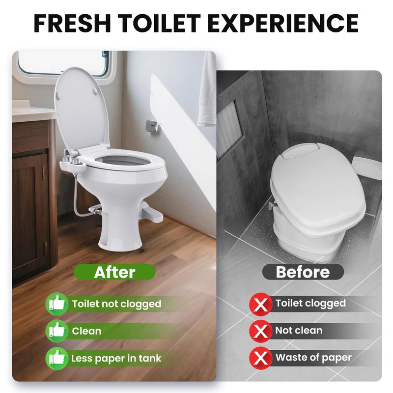 Terapaton RV Bidet for Camper Toilet, Non-Electric Toilet Sprayer Attachment