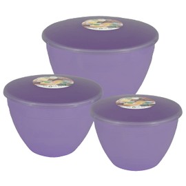 Just Pudding Basins 3 Larger Bowl Sizes and Lids in 1 Set, 1x 1.5 pint (850ml), 1x 2 pint (1.14lt), 1x 3 pint (1.71lt) Lilac