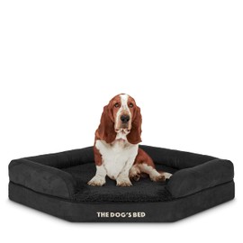 The Dog’s Bed Medium Support Memory Foam Waterproof Corner Dog Bed, Large, Black Plush, Eases Pet Arthritis & Hip Dysplasia Pain, Therapeutic & Supportive, Washable Plush Fabric Cover