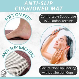 Soft Shower Mat Non Slip - PVC Loofah Inside or Outside Showers, Bathtubs, Bathrooms, and Wet Areas - Safe for Textured Tiled and Smooth Floor - No Suction Cups Secure Anti Slip (Brown 24 x 47)