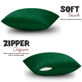Moonlight Bedding Green Cushion Covers 45 x 45 CM Pack of 2 Velvet Soft Decorative Square Throw Pillow Case Luxury Pillowcases for Livingroom Sofa Bedroom with Invisible Zipper (18" x 18")